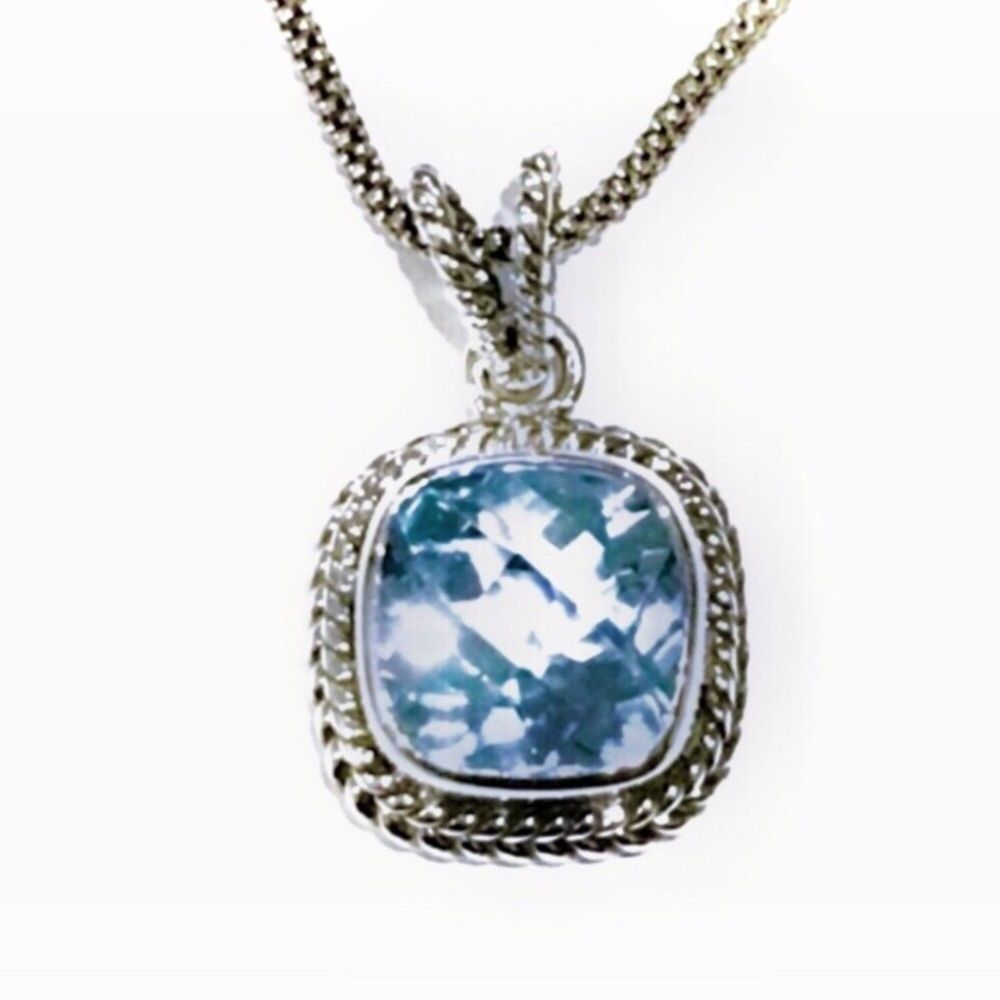 SAMUEL B Cushion Cut Blue Topaz & Popcorn Necklace